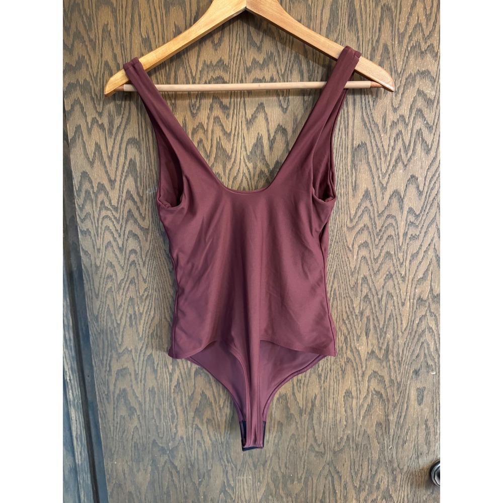 Alix NYC Womens Scoop Neck Thong Bodysuit Burgundy Size Medium
